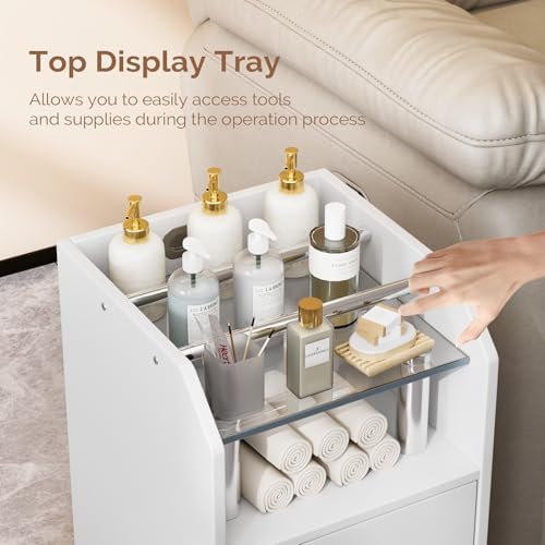 OmySalon Pedicure Cart, Foot Bath Trolley with Storage Drawer & Bottle Racks, Portable Salon Station for Esthetician Manicure & Foot Massage, Beauty Spa Supplies with Locking Wheels, White - Image 3