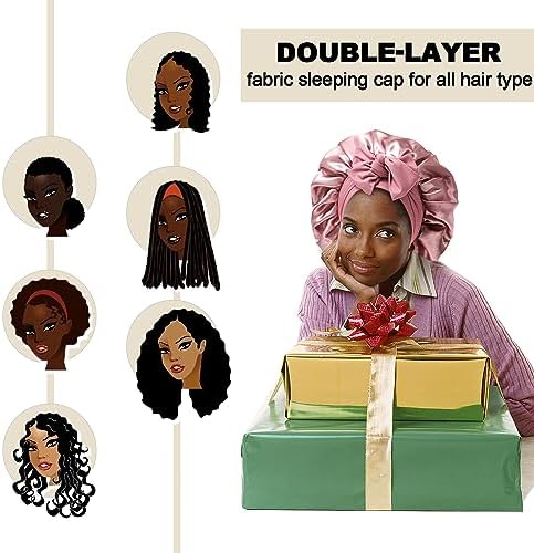 AWAYTR 2-Layer Satin Hair Bonnet, Tie Band Sleep Cap for Women - Image 3