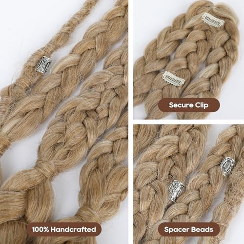 NTYNTY Viking Hair Extensions for Men – 24" Handcrafted Clip In Braided Ponytail Hairpiece for Halloween Viking Costume Renaissance Warrior Accessories - Glazed Sand - Image 3