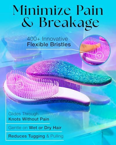 Lily England Glitter Hair Brush for Curly, Thick, Wet & Dry Hair, Purple - Image 3
