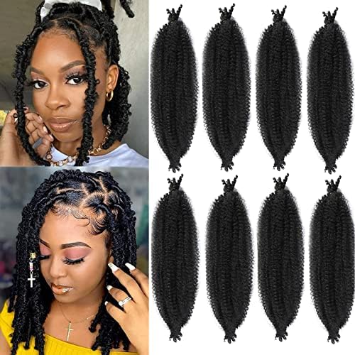 14 Inch Pre-Separated Springy Afro Twist Hair 8 Packs Black Pre-Fluffy Natural Curls are Perfect for Marley Crochet Hair Suitable for Black Women (1B#, 14 Inch (Pack of 8)) by Celie