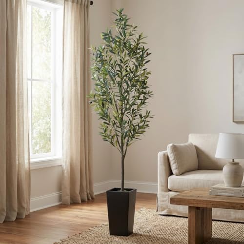 Aveyas 7ft Artificial Olive Tree for Home Decor, 7 ft Large Faux Plant Fake Skinny Silk Trees with Pot for Indoor Outdoor House Living Room Office (7 Feet Tall Including Raised Pot) - Image 4