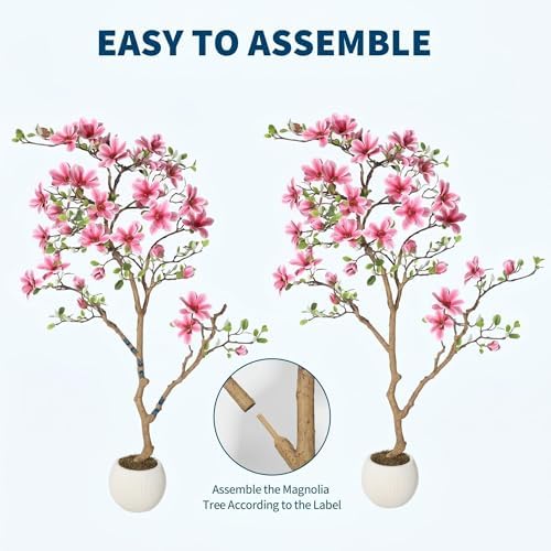 Artificial Magnolia Tree with Soft Pink Blooms, 4FT,Lifelike Faux Magnolia Tree in Pot, Silk Artificial Flowering Tree for Indoor Home Decor, Living Room, Office, Bedroom, Entryway - Image 3
