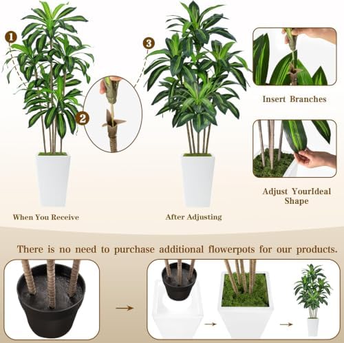 Flydeer 7FT Artificial Dracaena Tree with Tall White Planter, Floor Plant - Image 3