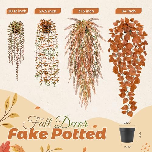 Der Rose 4 Pack Fake Fall Plants Hanging Orange Vines for Fall Wall Decor - Image 2