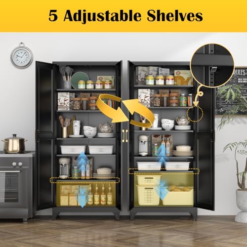 SteeLoong 75”Metal Pantry Storage Cabinet with Doors & 5 Adjustable Shelves - Image 4