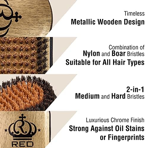RED Premium Boar Bristles Brush Pocket Wave Bow Wow 360 Wave Tool for Men Medium Hard (Curved Club) - Image 5