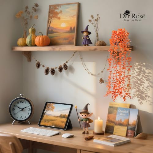 Der Rose 1Pcs Fake Fall Plants Hanging Orange Artificial Potted Faux Eucalyptus Plant Decorations for Fall Thanksgiving Bathroom Table Centerpiece Wall Kitchen Room Decor Indoor and Outdoor - Image 2