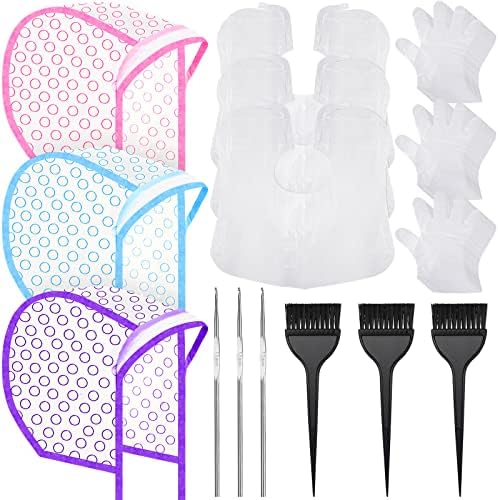 Boao 3 Sets Highlight Cap Sets, Highlighting Caps for Hair, Dye Bleach Cap With Hole And Hook, Dye Kit for Hair Frosting, Highlighting, Color Accessories (Assorted Colors) by Boao