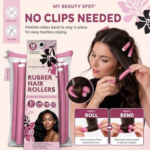 My Beauty Spot Flexi Rods Foam Hair Rollers 3/4" 5/8" and 1" Diameter Professional Salon Quality 12 Pcs Rubber Hair Rollers for Long, Medium and Short Hair (Multi-Color) - Image 4