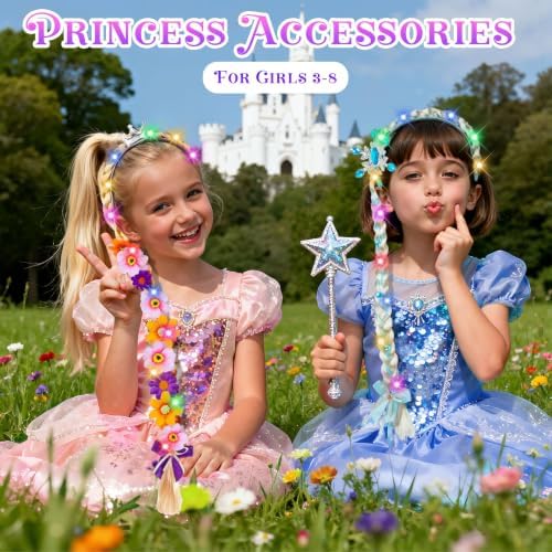 Light Up Princess Braided Wigs， Princess Accessories Wig Headbands for Girl - Image 3