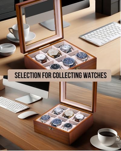 Watch Box, Watch Case for Men Women with Large Glass Lid, Wooden Watch Display Storage Box with 6 - Slots, Classic Walnut 6x2 Mens Watch Box Organizer - Image 4