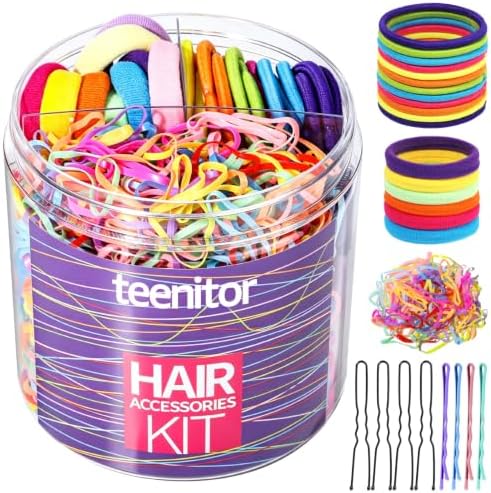Teenitor Colorful Hair Accessories Kit for Woman Girls 500pcs Elastic Hair Bands 30pcs Ponytail Holders, Seamless Thick Hair Bands, 40pcs Bobby Pins Colorful by PERFECTYOURBEAUTY