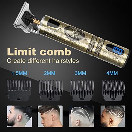 Professional Hair Trimmer for Men, Beard Trimmer Hair Clippers for Men, Cordless Rechargeable Hair Trimmer Metal Body Cutting Grooming Kit,Beard Shaver Barbershop (Bronze with LCD) - Image 6
