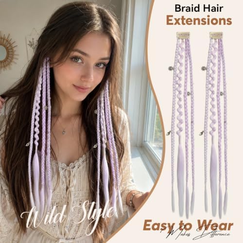 2Pcs 16" Clip in Dreadlocks Hair Extensions Women (Light Purple) - Image 7