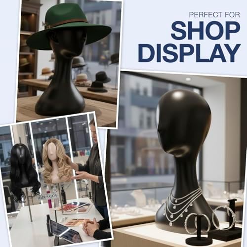 STUDIO LIMITED Plastic Mannequin Head Black 16 Inch 3 Pack for Wig Display - Image 4