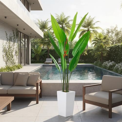Garvee Artificial Bird of Paradise Plant, 5.7FT Faux Banana Tree in White Tall Planter, Decorative Evergreen Tropical Floor Plant for Living Room, Entryway, Porch, Office - Image 3
