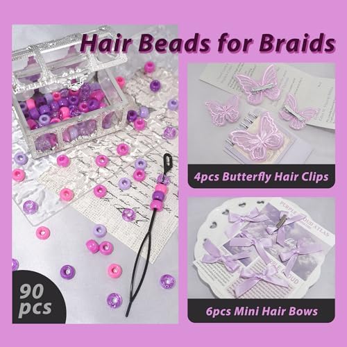 100PCS Gradient Hair Beads for Braids Satin Small Hair Bows Embroidery Butterfly Hair Clips Y2K Hair Accessories for Kids Girls - Image 5