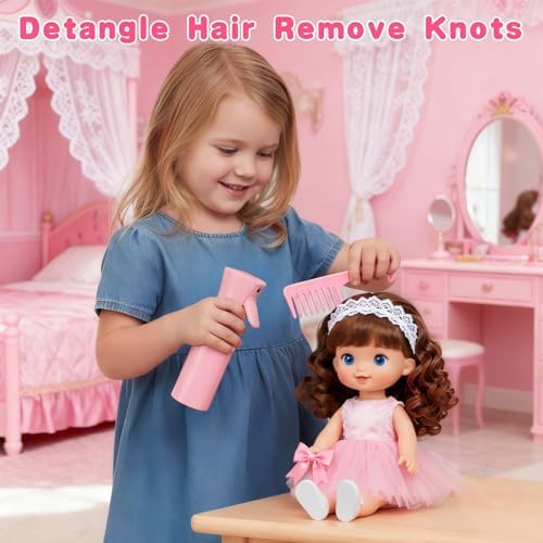 Doll Hair Brush Compatible with American Girl, Doll Wig Brush Set with Spray Bottle Detangle Brush Curly Hair Comb Set Fit for American Girl Doll Accessories, Doll Head Hair Styling Brush Set 8 PCS· - Image 4