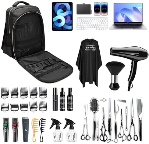 Barber Backpack for Men Women, Professional Barber Bag Case Organizer for Clippers and Supplies, Portable Cosmetology Hairstylist Travel Backpack with Barber Accessories Cape and Brush (Black) - Image 6