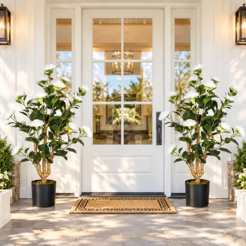 2 Pack 3FT Artificial Camellia Trees in Pots, White Flowers - Image 4