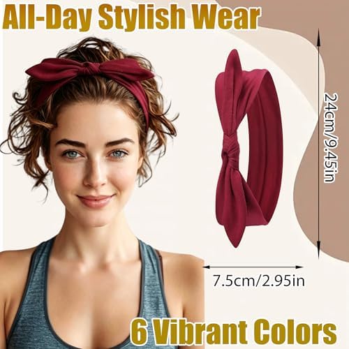 6 Pcs Short Bow Headbands for Women Boho Paisley Print Hair Band - Image 4