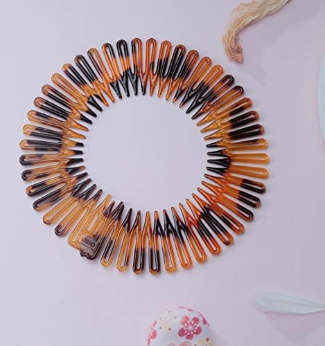 4 Pcs Circular Stretch Comb Plastic Circle Spring Headband (Round-leopard) - Image 4