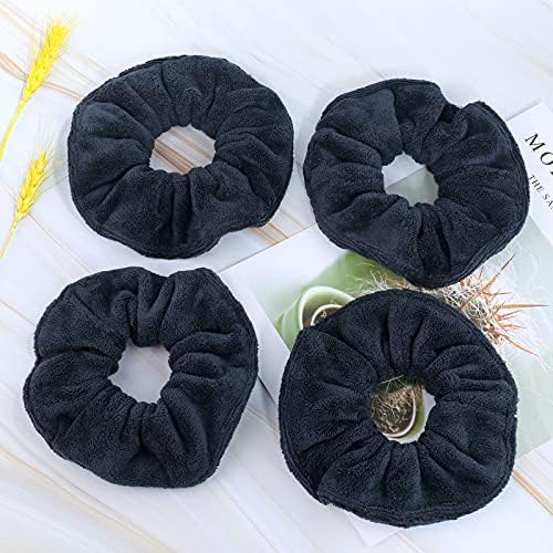 IVARYSS Super Towel Scrunchies for Drying Hair, Absorbent and Soft Microfiber for Frizz Free, Large Thick Ponytail Holder Wet Hair Accessories for Women and Girls, 4 PCS (Black) - Image 4