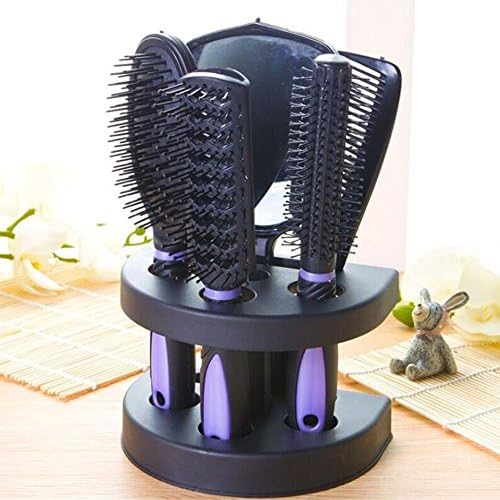 5 Pcs Hair Combs Set Professional Salon Hair Cutting Brushes Sets Salon Hairdressing Styling Tool Mirror And Holder Stand Set Dressing Comb Kits for Women and Men,Purple by Healthcom