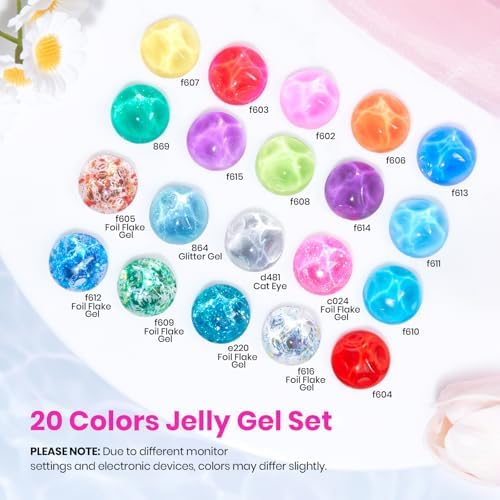 Beetles Jelly Gel Nail Polish Set, 20 Colors Neon Rainbow Soak Off Gel - Image 2