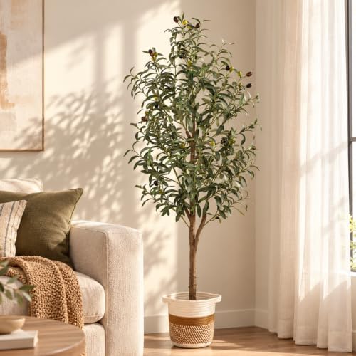 5FT Artificial Olive Tree Indoor Tall Faux with Planter & Basket Large Fake Olive Silk Trees Realistic Olive Plants with Branches and Fruits for Office Decor Home Living Room - Image 4