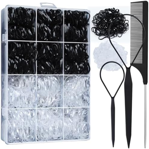 YGDZ Elastic Hair Ties, 1500 PCS Clear Rubber Bands for Hair, Black Hair Ties, Mini Elastics Bands, Ponytail Holders, Christmas Stuffers Xmas Gift, Hair Accessories for Girl, Toddler, Kids, Women by YGDZ