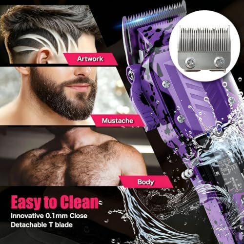 Professional Hair Clippers for Men, Cordless Barber kit for Hair Cutting & Grooming, Hair Clippers Set for Barber Haircut with LED Display 8 Fade Taper Combs(Purple) - Image 6