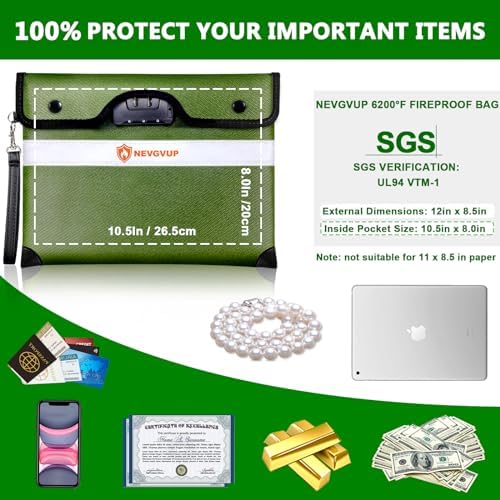 6200°F Fireproof Money Bag with Lock, Upgraded Fireproof Bags w. Zipper/Reflective Strip, 9 Layers of Heat Insulated Materials, Water Resistant Fire proof Money Bag for Cash, Fire Pouch for A5 Files - Image 6