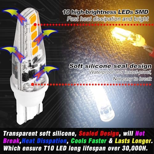 T10 Wedge Base Landscape T5 194 921 LED Bulb 2700K Warm White 3W, 8 Pack - Image 2