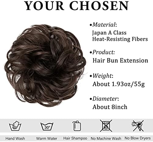CJL HAIR Large Messy Bun Hair Piece Wavy Curly Scrunchies Synthetic Chignon Ponytail Hair Extensions Thick Updo Hairpieces for Women Dark Brown - Image 2