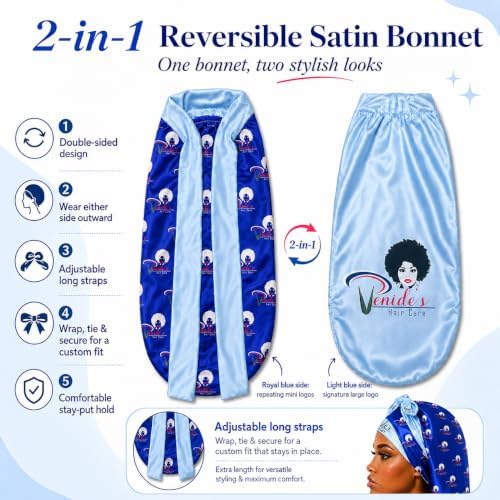 Venide's Reversible Satin Bonnet for Women - Adjustable Tie Strap Sleep Cap for Curly & Natural Hair - Image 3