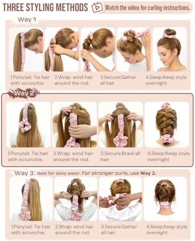 BONNET QUEEN Large Satin Heatless Hair Curler for Long Thick Hair, Heatless Curls Overnight, Hair Curlers to Sleep In, Damage-Free Waves for Women with Built-in Scrunchie, Cream Pink - Image 6
