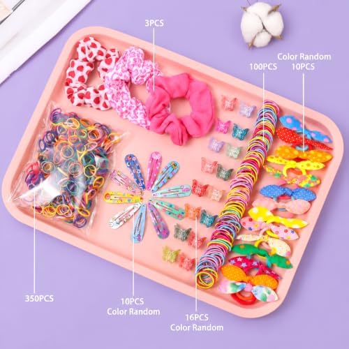 Rosvia Hair Accessories for Toddler Girls,463 Pcs Colorful Hair Ties Set with 26 Pcs Hair Clips,Cute Scrunchies,Butterfly Hair Clips,Ideal Gifts for Girl - Image 3