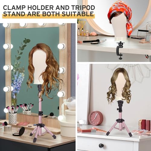 Klvied Wig Mannequin Stand with Head for Desktop,Rose Golden - Image 2
