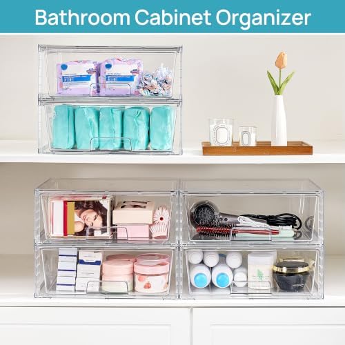 Vtopmart 6 Pack Large Clear Stackable Storage Drawers for Closet, Pantry - Image 6