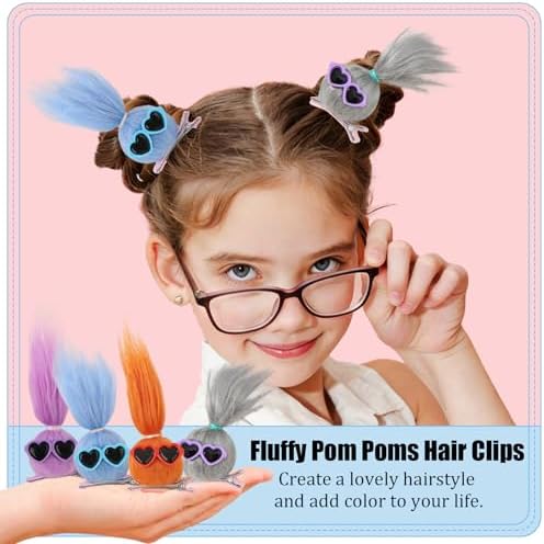 MIUPOO Fluffy Pom Poms Hair Clips,Crazy Hair Day Accessories for Girls,Quirky Little Monster Barrettes,Plush Duckbill Hairpins Hair Barrettes,Party Modeling Hair Accessories,4 colors,4 Pairs. - Image 3
