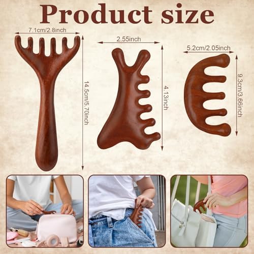 ProSuites 3 Pack Scalp Massager Hair Growth,Wooden Gua Sha Head Massage Tool for Hair Growth, Soothing and Relaxing - Image 2
