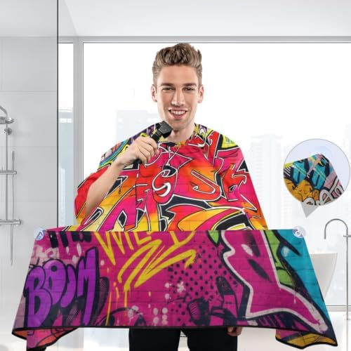 Blueangle Graffiti Wall Barber Styling Cape - Waterproof Salon Cape for Men, 65 x 55 Inches Hairdresser for Hair Treatment - Cutting/Coloring/Perming - Image 3