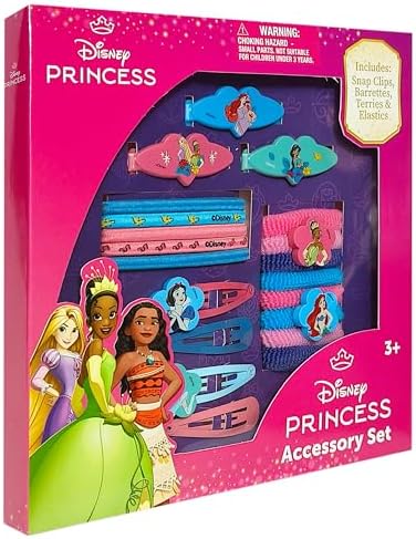 Luv Her Disney Girls' Hair Accessories Set - 20 Pack Featuring Disney Princesses - Includes 3 Barrettes, 4 Snap Clips, 5 Elastics, 8 Terry Ponies - Everyday Wear, Special Occasions, Ages 3+ - Image 2
