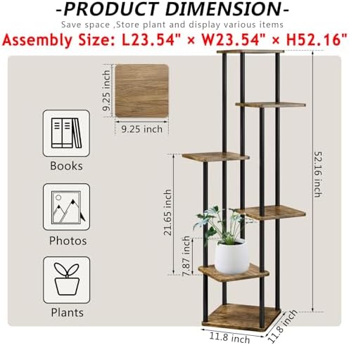 AZERPIAN 6 Tier Tall Plant Stand Indoor Corner Tiered Shelf Metal MDF Board - Image 4