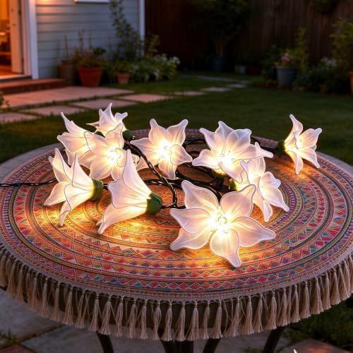 Flower String Lights Plug in, Decorative Christmas String Lights Indoor for Bedroom,10 White Lily Flower Lighted Garland, 8.5FT Connectable Fairy Hanging Lights Outdoor for Patio Garden Wedding Gifts - Image 3