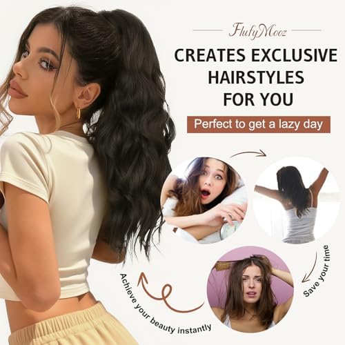 Flufymooz Ponytail Extension, 18 Inch Claw Clip Ponytail Extension, Wavy Curly Claw Clip in Ponytail Hair Extensions, Natural Fake Ponytail Synthetic Hairpiece for Women (Dark Blonde to Light Blonde) - Image 4