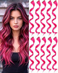 10 Pcs Hot Pink Hair Extensions, Clip-in Curly Hair Accessories Gift, 17 In by Olldag