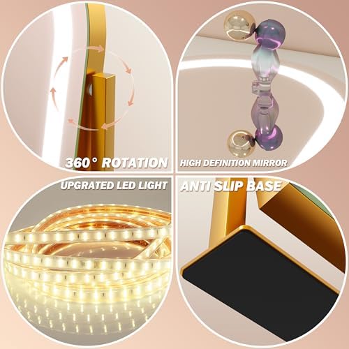 FENNIO Large Vanity Mirror with Lights - 15.5"x13" LED Lighted Makeup Mirror with Lights, 10X Magnification, Touch Screen with 3-Color Lighting, Dimmable, for Vanity Desk Tabletop, Bedroom（Gold） - Image 5